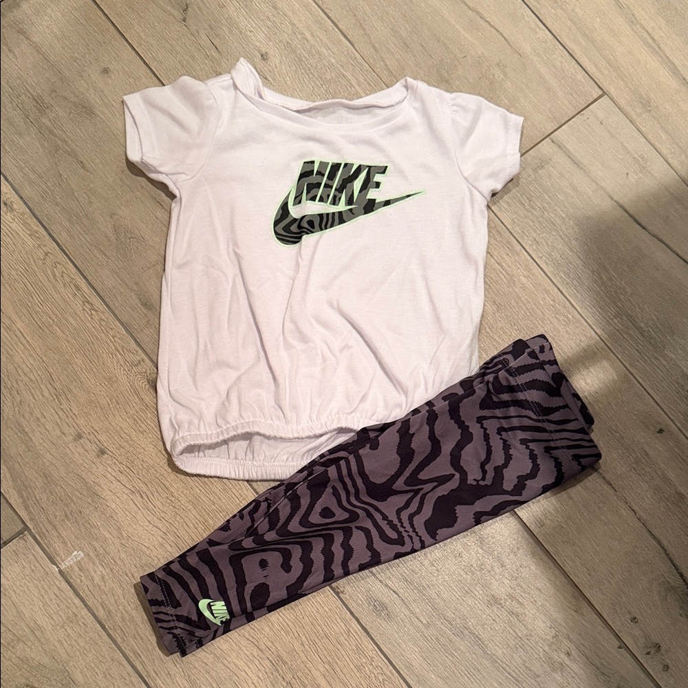 Nike White and Black Tee with Patterned Leggings